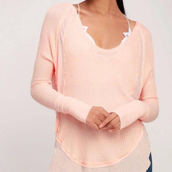 Free People We The Free Catalina Thermal Long Sleeve Tee Peach XS - Picture 3 of 7